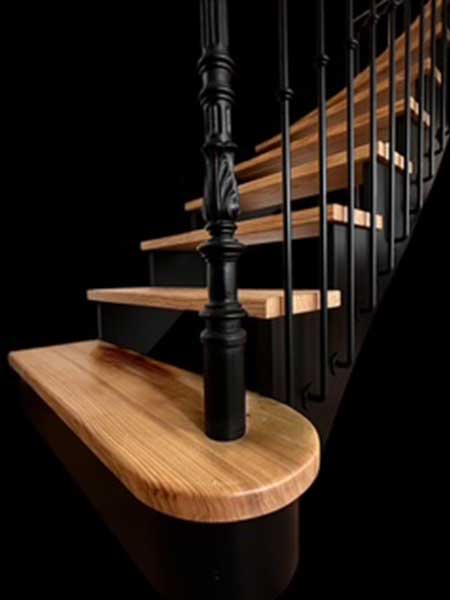 Escalier à l'anglaise en bois et garde-corps en bois et métal
